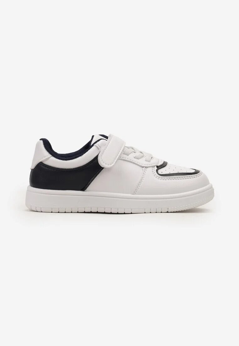  Pantofi sport Alb-bleumarin cu Scai cu Branț din Piele și Perforație Decorativă Phirra