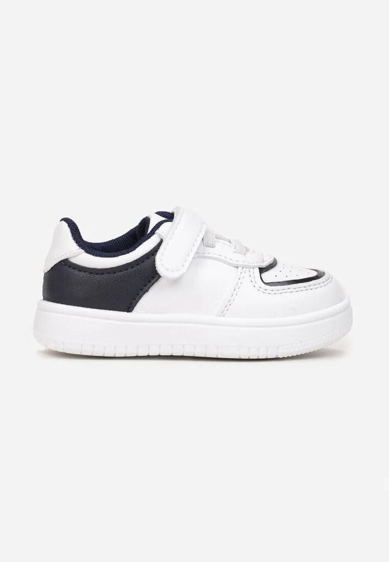  Pantofi sport Alb-Bleumarin cu talpă plată cu scai și branț din piele Sylvana
