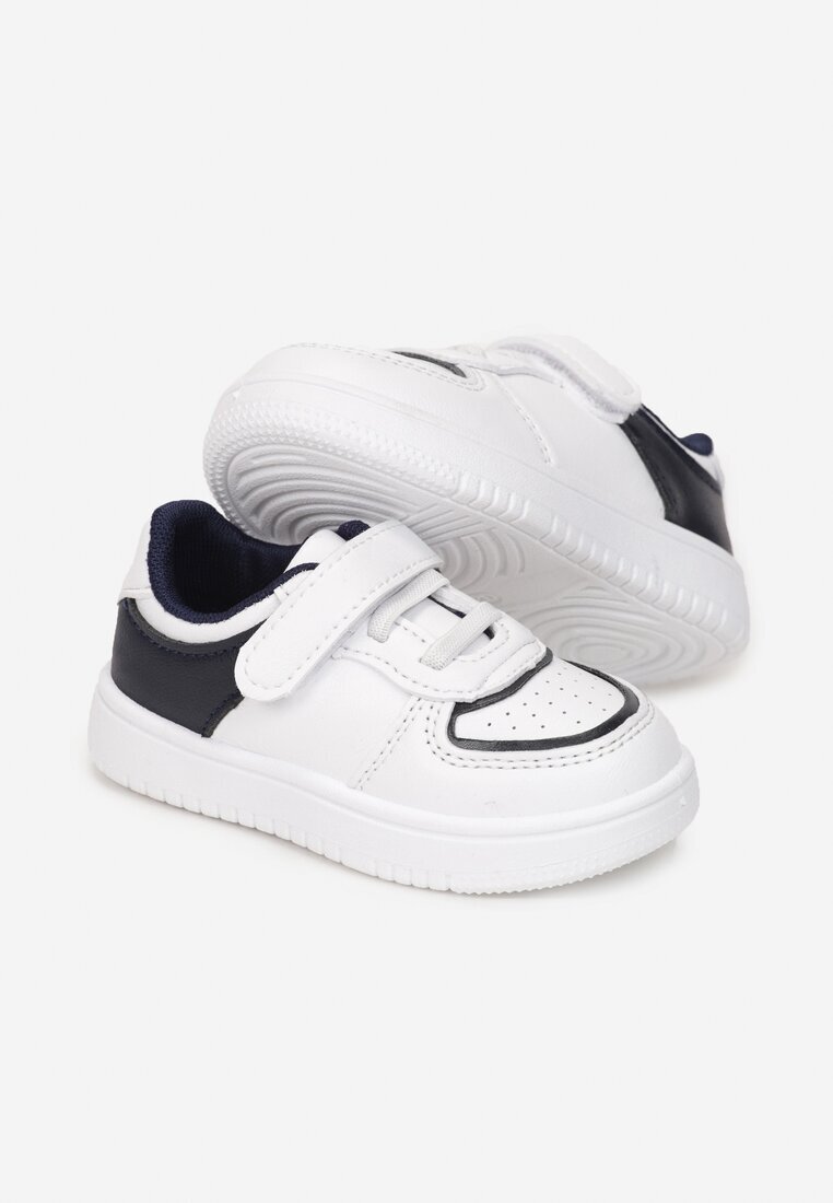  Pantofi sport Alb-Bleumarin cu talpă plată cu scai și branț din piele Sylvana