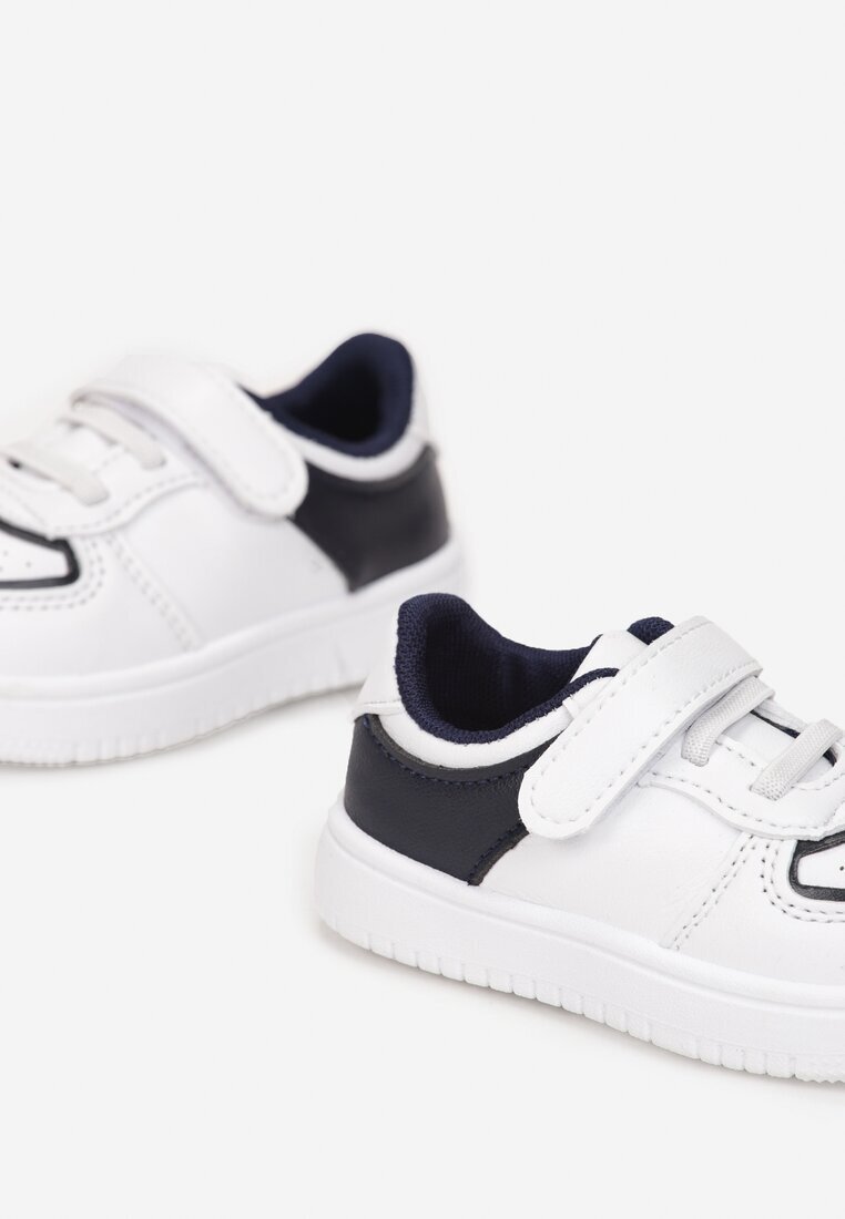  Pantofi sport Alb-Bleumarin cu talpă plată cu scai și branț din piele Sylvana