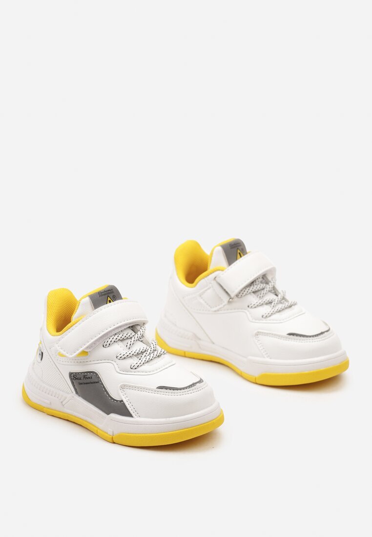  Pantofi Sport Alb-Galbeni Plati Sneakers Închiși cu Scai cu Șireturi Decorative Biota