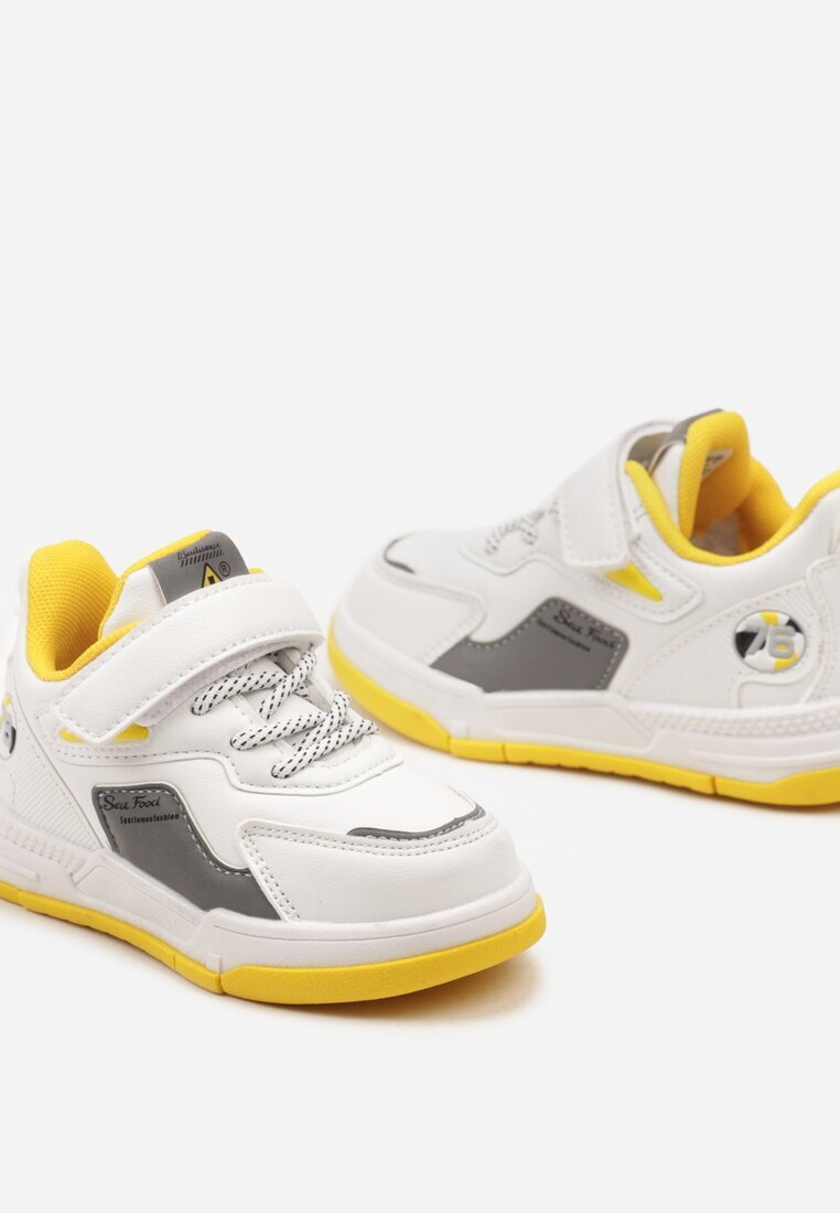  Pantofi Sport Alb-Galbeni Plati Sneakers Închiși cu Scai cu Șireturi Decorative Biota
