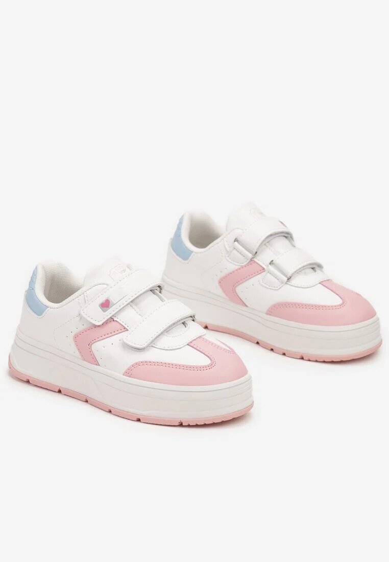  Pantofi Sport Alb-Roz cu Velcro și Cusături Decorative Tassea
