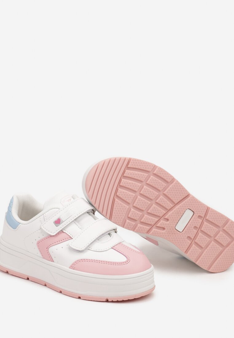  Pantofi Sport Alb-Roz cu Velcro și Cusături Decorative Tassea