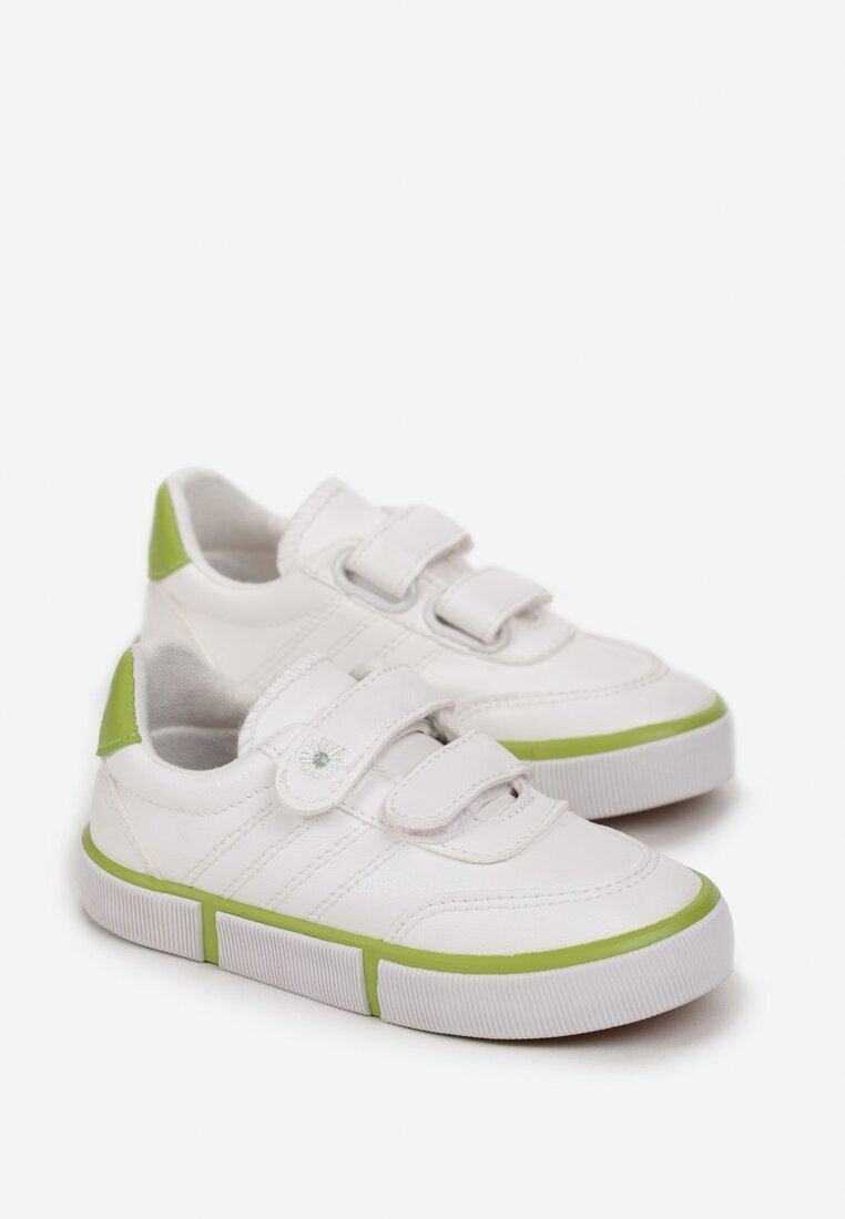 Pantofi Sport Alb-Verde cu Talpă Plată cu Velcro și Branț din Piele Quora