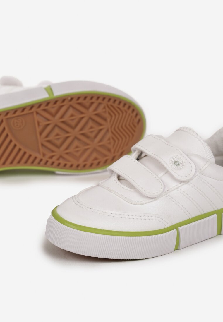  Pantofi Sport Alb-Verde cu Talpă Plată cu Velcro și Branț din Piele Quora
