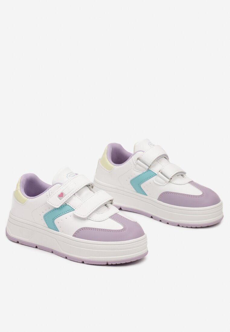  Pantofi Sport Alb-Violet cu Velcro cu Cusături Decorative Tassea