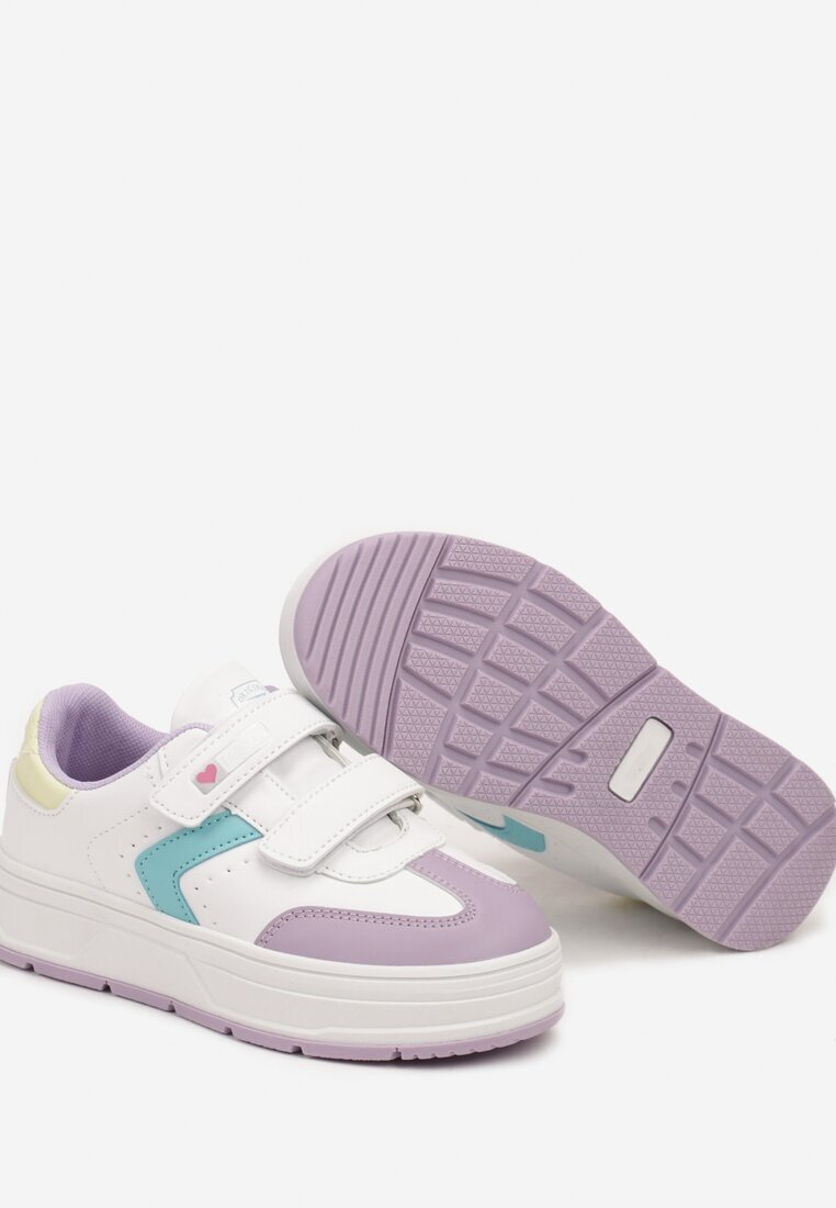  Pantofi Sport Alb-Violet cu Velcro cu Cusături Decorative Tassea