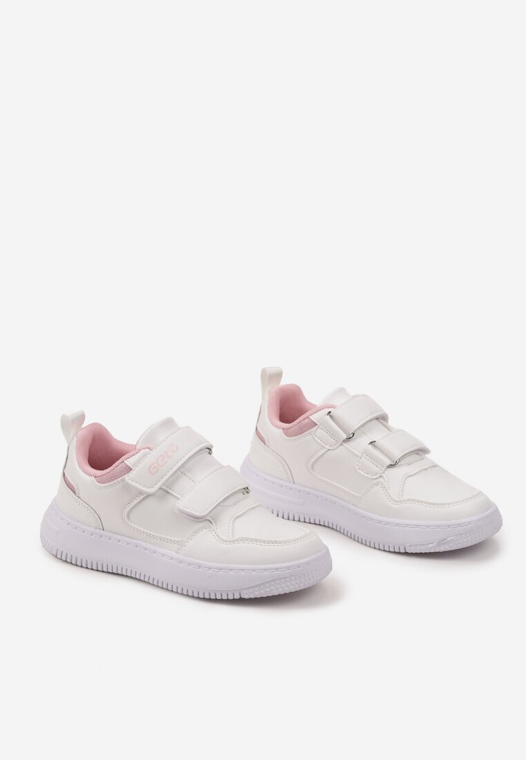  Pantofi Sport Albi cu închidere Velcro și inserție cu sclipici și branț din piele Lamien