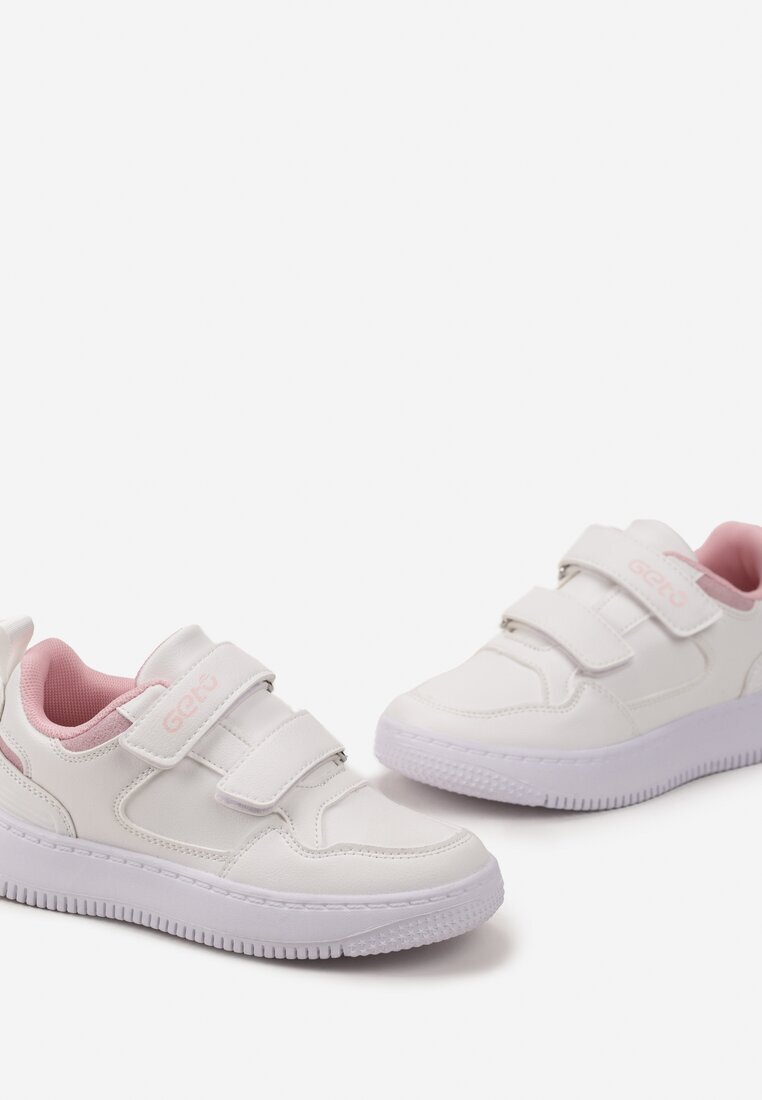  Pantofi Sport Albi cu închidere Velcro și inserție cu sclipici și branț din piele Lamien