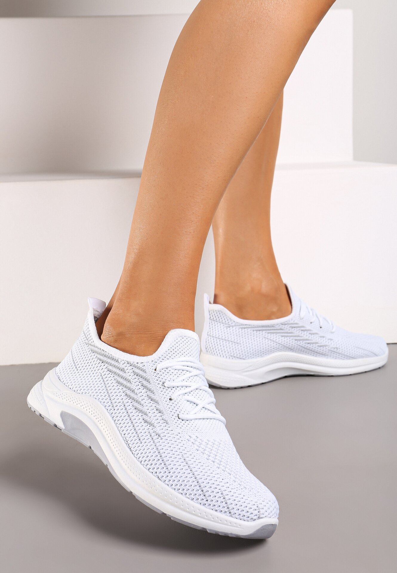  Pantofi Sport Albi din plasă decorate cu șireturi Salmerus