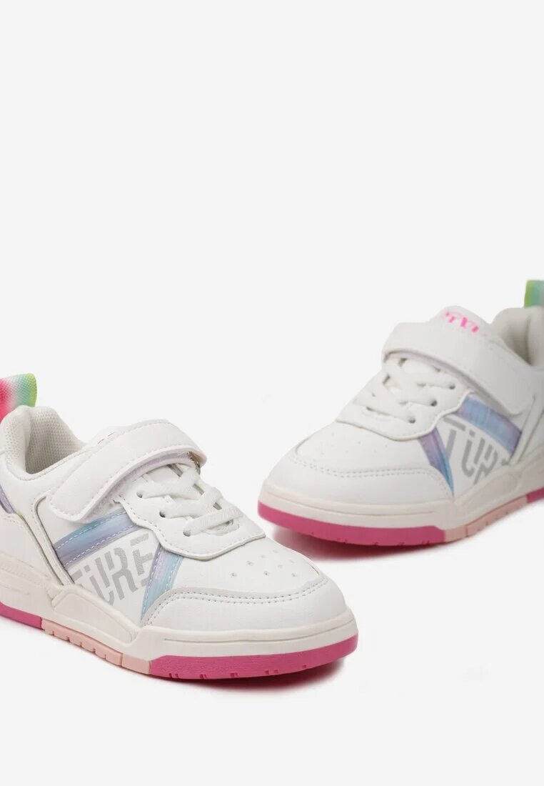  Pantofi Sport Albi Metalici cu Velcro cu Branț din Piele Naturală Canyla