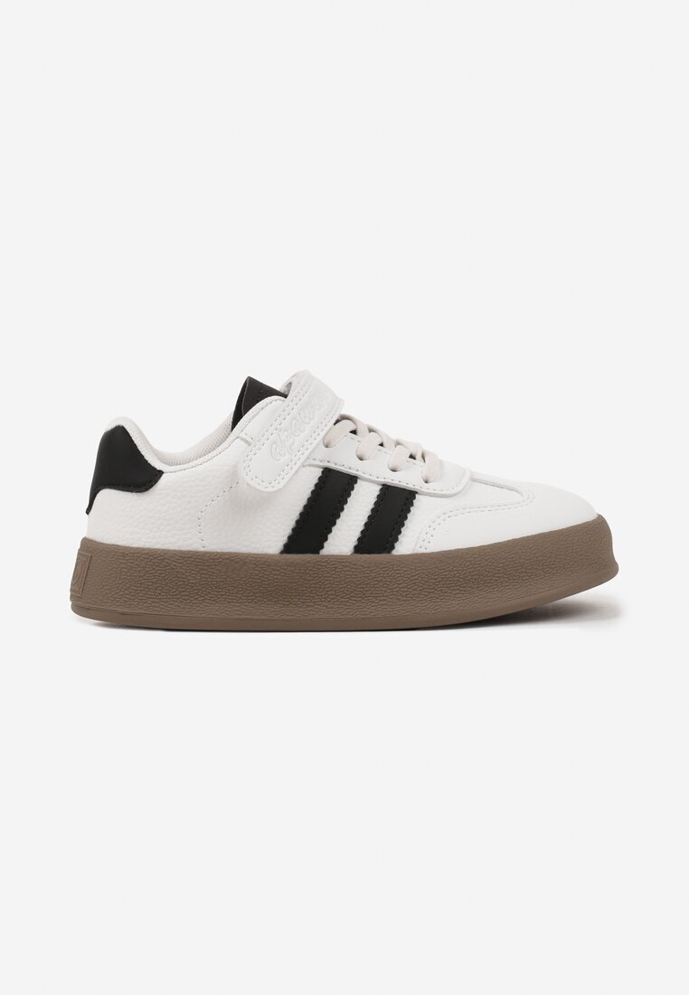  Pantofi Sport Albi Sneakers Tenisi cu Branț din Piele și Curele Felresil