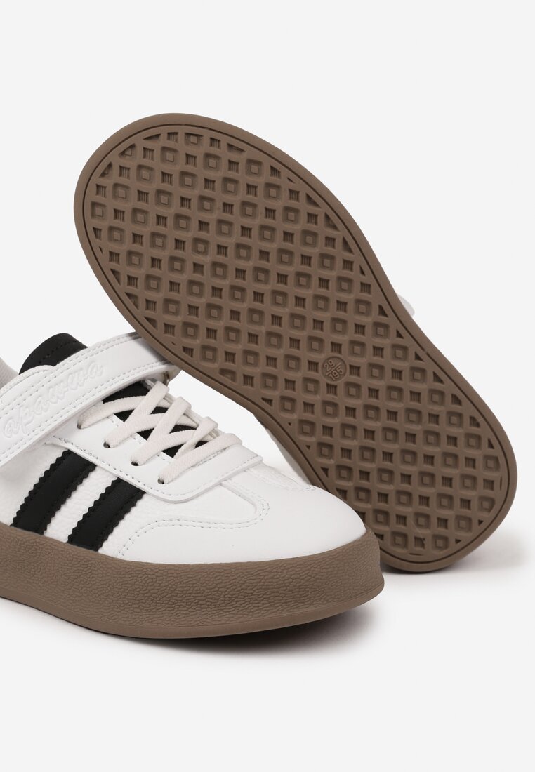  Pantofi Sport Albi Sneakers Tenisi cu Branț din Piele și Curele Felresil