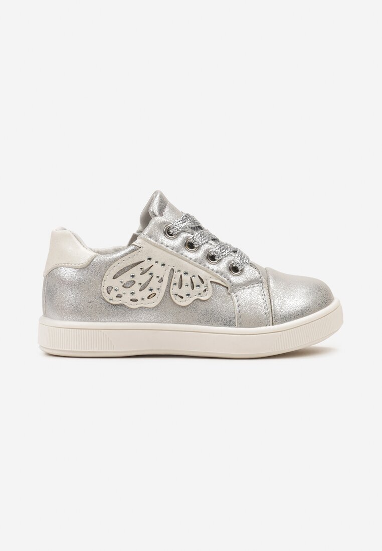  Pantofi Sport Argintii cu branț din piele fermoar decorativ și aplicație Zealle