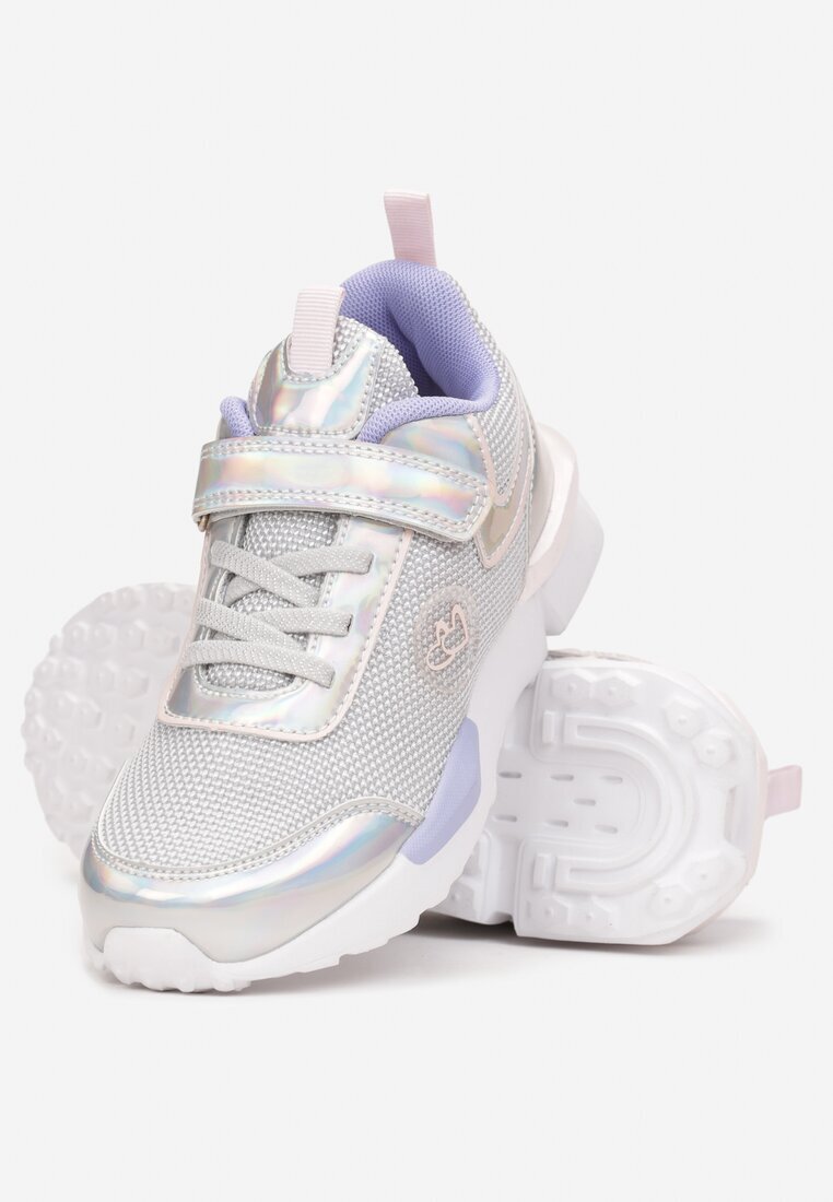  Pantofi sport Argintii cu Branț din Piele și Inserții Metalice Maesyn