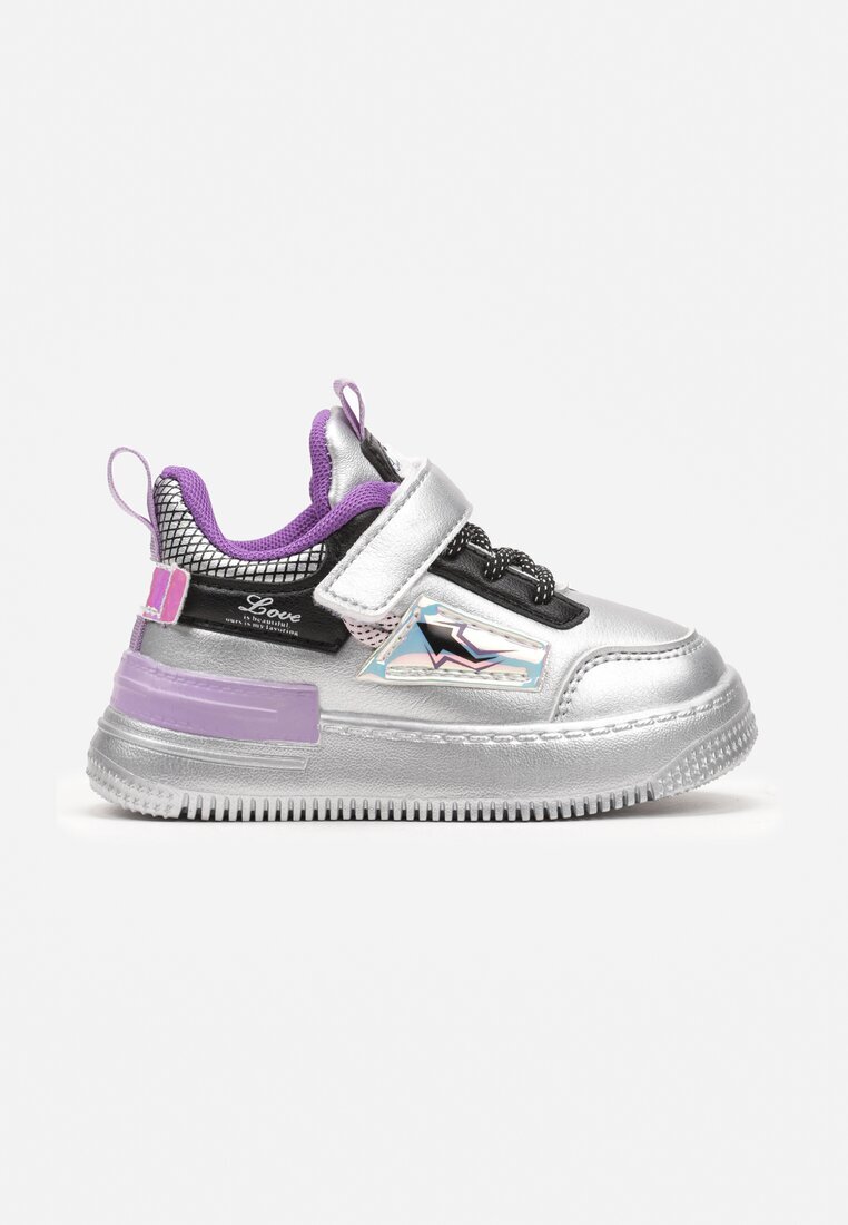  Pantofi Sport Argintii-Violet pe Talpă Groasă cu Închidere cu Scai Fiolita