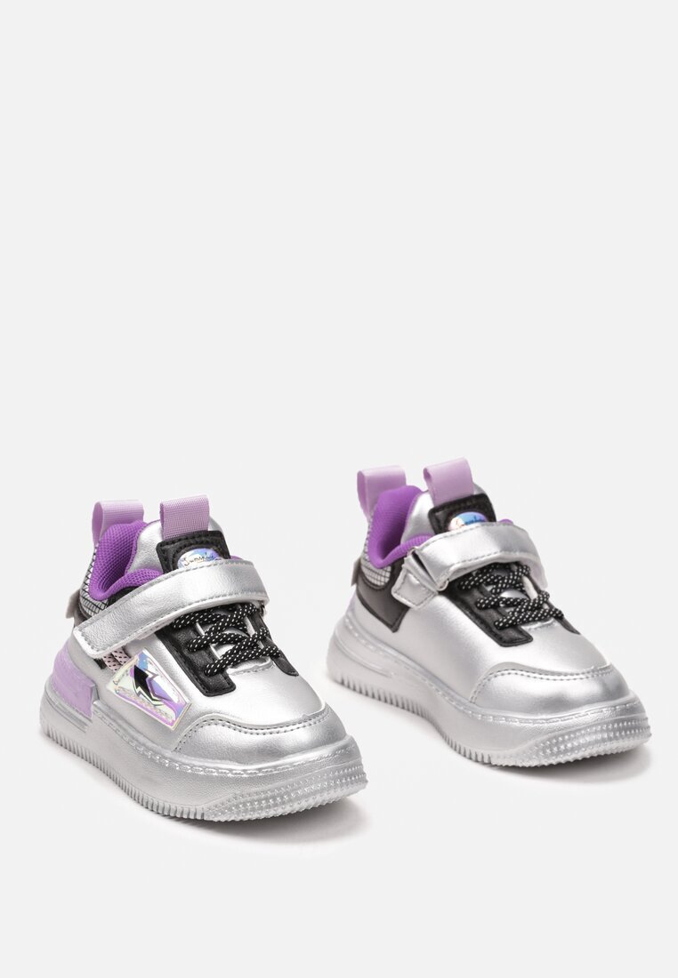  Pantofi Sport Argintii-Violet pe Talpă Groasă cu Închidere cu Scai Fiolita