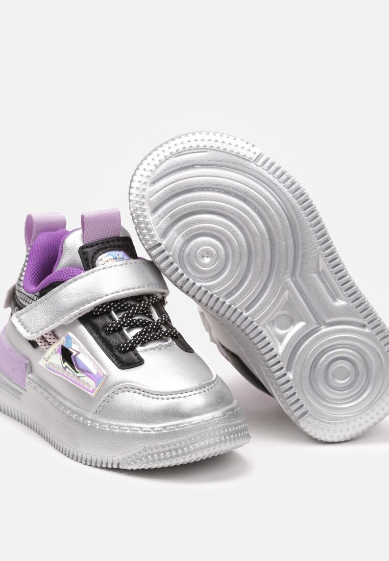  Pantofi Sport Argintii-Violet pe Talpă Groasă cu Închidere cu Scai Fiolita