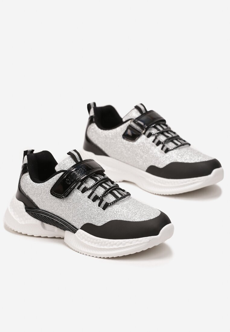  Pantofi sport Argintiu-Negru cu Sclipici cu Închidere Velcro Nisael