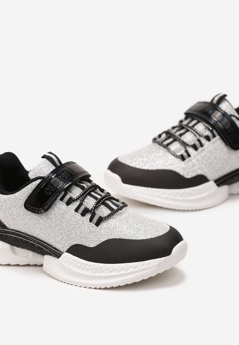  Pantofi sport Argintiu-Negru cu Sclipici cu Închidere Velcro Nisael