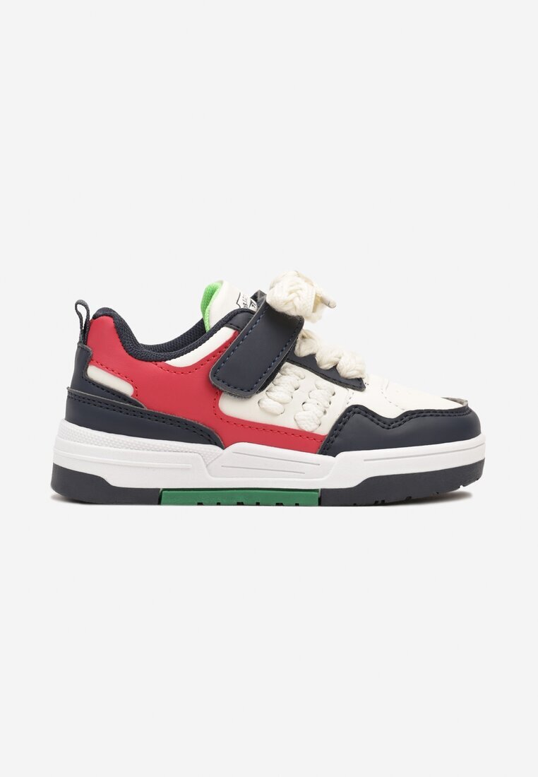  Pantofi sport bej-bleumarin tip sneakers cu talpă plată embosată decorați cu perforații Inalen