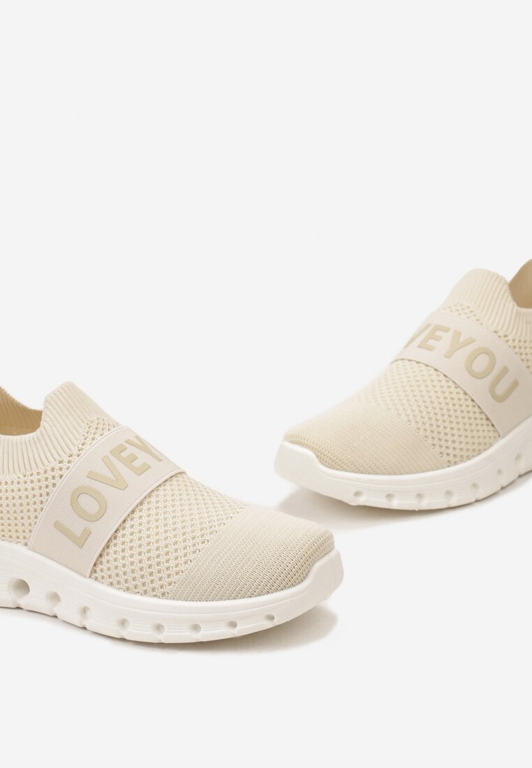  Pantofi Sport Bej cu Căpută Tip Șosetă și Inscripție Thirllas