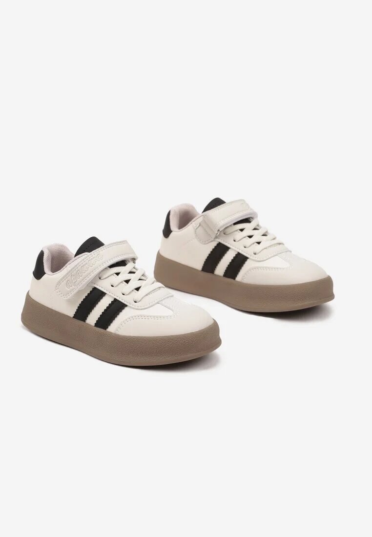  Pantofi Sport Bej cu Negru Sneakers Tenisi cu Branț din Piele și Curele Felresil