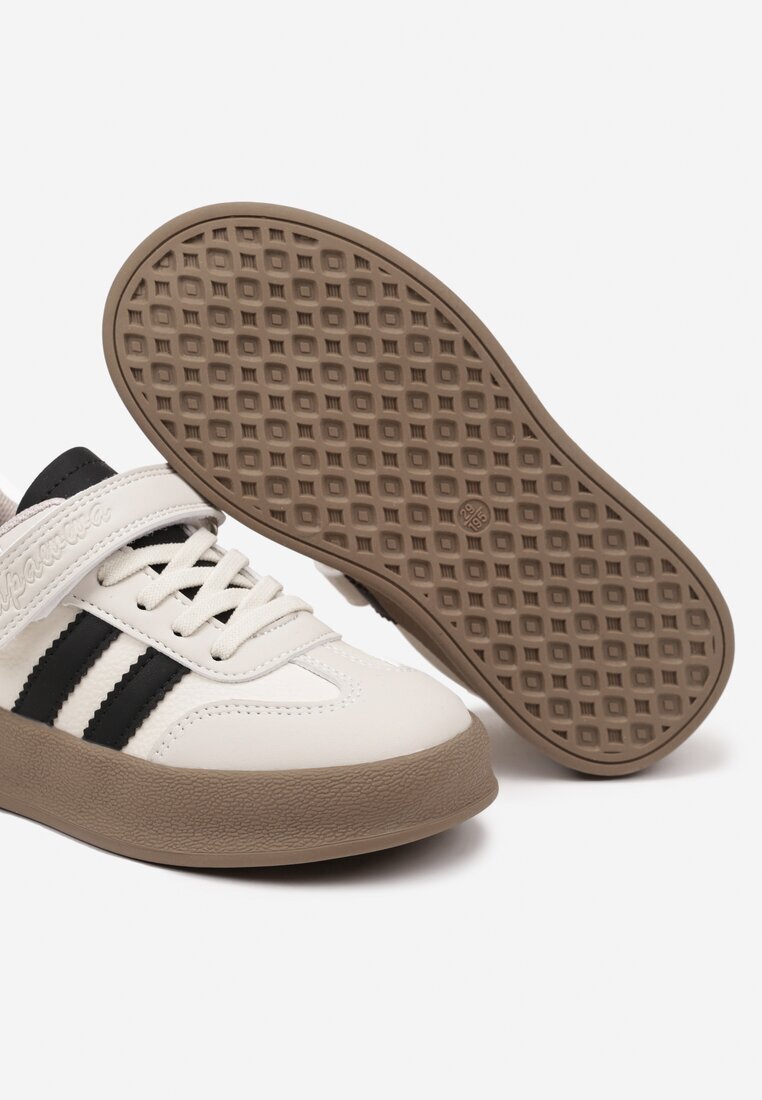  Pantofi Sport Bej cu Negru Sneakers Tenisi cu Branț din Piele și Curele Felresil