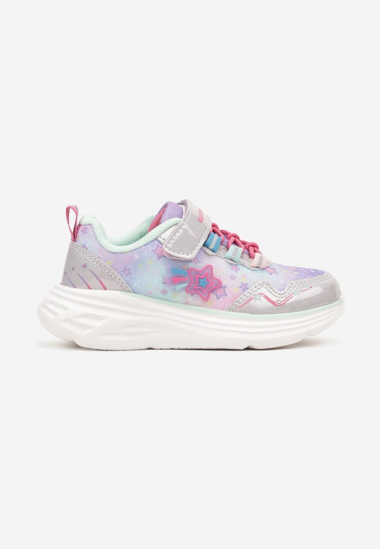  Pantofi sport Fucsia-Violet Plati Sneakers cu Velcro cu șireturi și inserții metalice Ulmagia