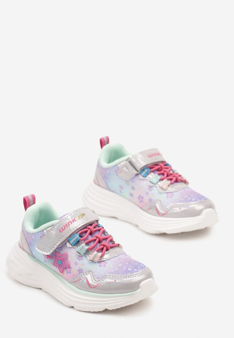  Pantofi sport Fucsia-Violet Plati Sneakers cu Velcro cu șireturi și inserții metalice Ulmagia