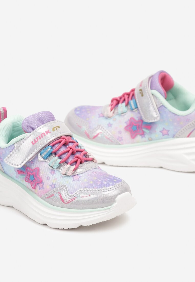  Pantofi sport Fucsia-Violet Plati Sneakers cu Velcro cu șireturi și inserții metalice Ulmagia