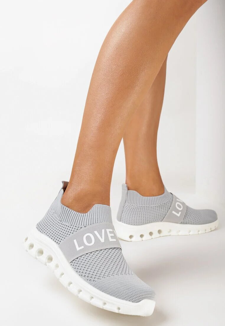  Pantofi sport Gri cu Parte Superioară Tip Șosetă și cu Textul Thirllas