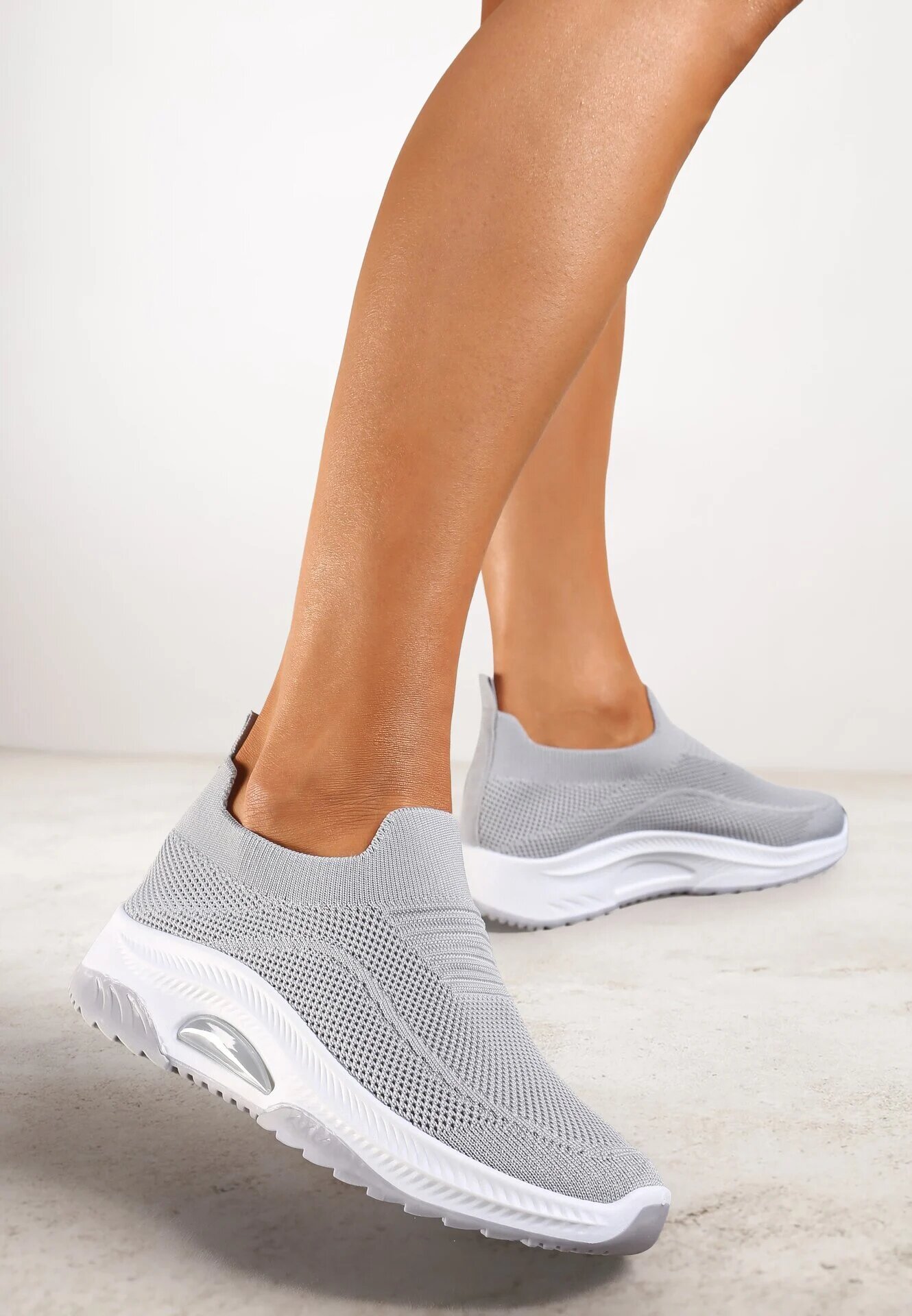  Pantofi Sport Gri Slip-on cu Pană cu Perforații Mellarina