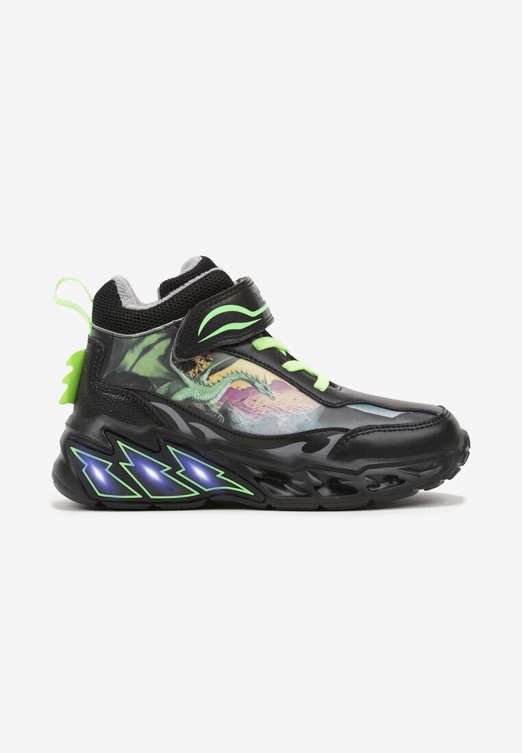 Pantofi sport negri plați Sneakers cu model geometric și LED-uri Temiana