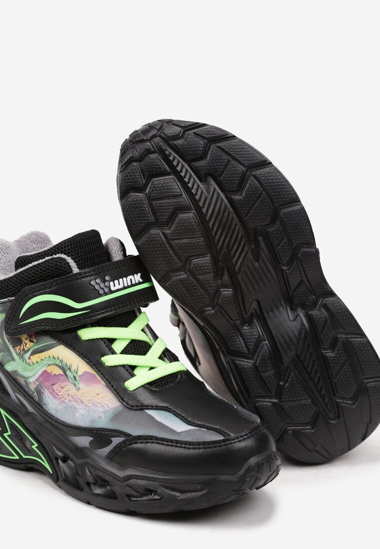  Pantofi sport negri plați Sneakers cu model geometric și LED-uri Temiana