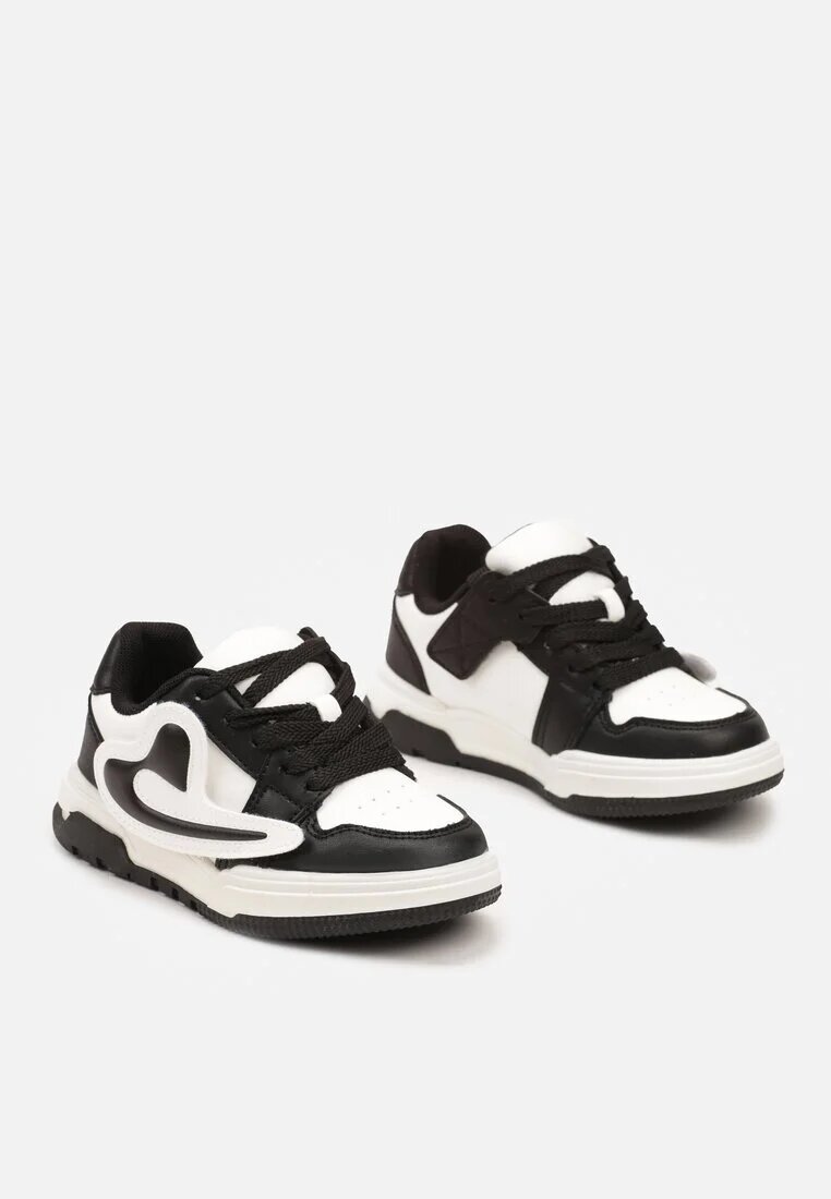  Pantofi Sport Negri Sneakers cu Branț din Piele și Aplicație Decorativă Rinnaisa