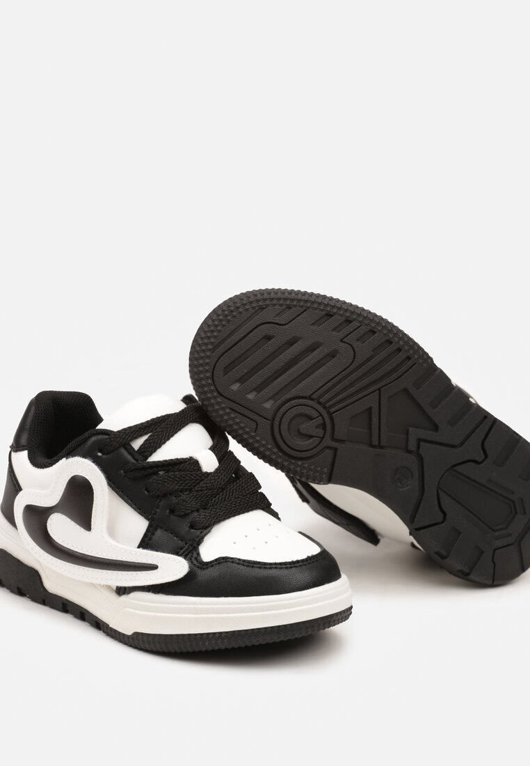  Pantofi Sport Negri Sneakers cu Branț din Piele și Aplicație Decorativă Rinnaisa