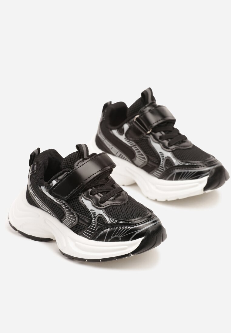  Pantofi Sport Negri Sneakers cu Scai și Inserții din Plasă Benirla