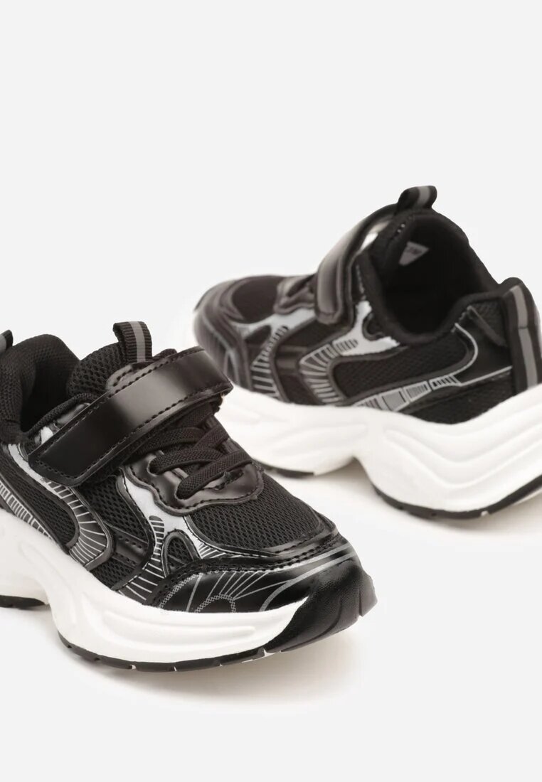  Pantofi Sport Negri Sneakers cu Scai și Inserții din Plasă Benirla