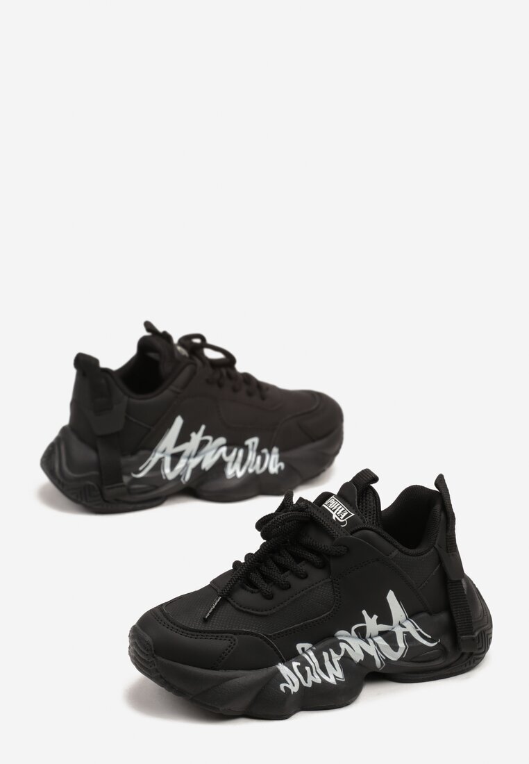  Pantofi Sport Negri Sneakersy pe Talpă Groasă Ambosată Decorați cu Inscripția Celestira