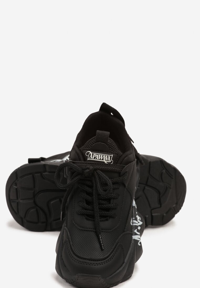  Pantofi Sport Negri Sneakersy pe Talpă Groasă Ambosată Decorați cu Inscripția Celestira