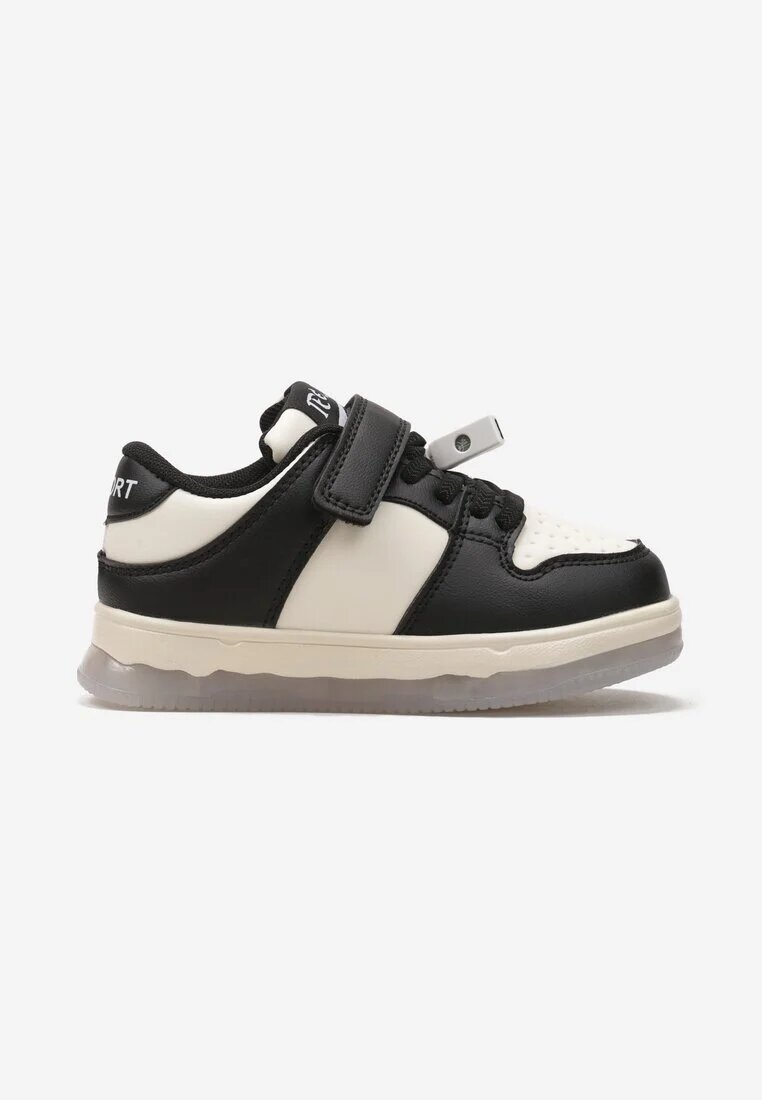  Pantofi Sport Negru-Bej cu Talpă Luminoasă cu Închidere Velcro și Branț din Piele Coena
