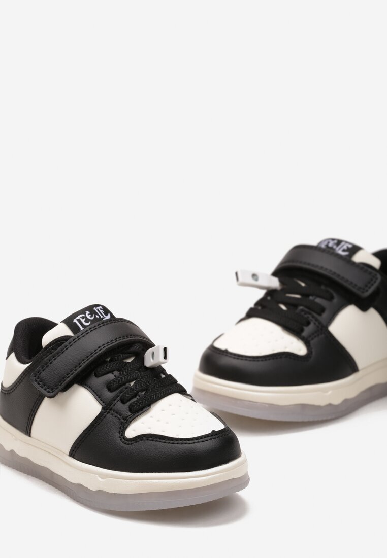  Pantofi Sport Negru-Bej cu Talpă Luminoasă cu Închidere Velcro și Branț din Piele Coena
