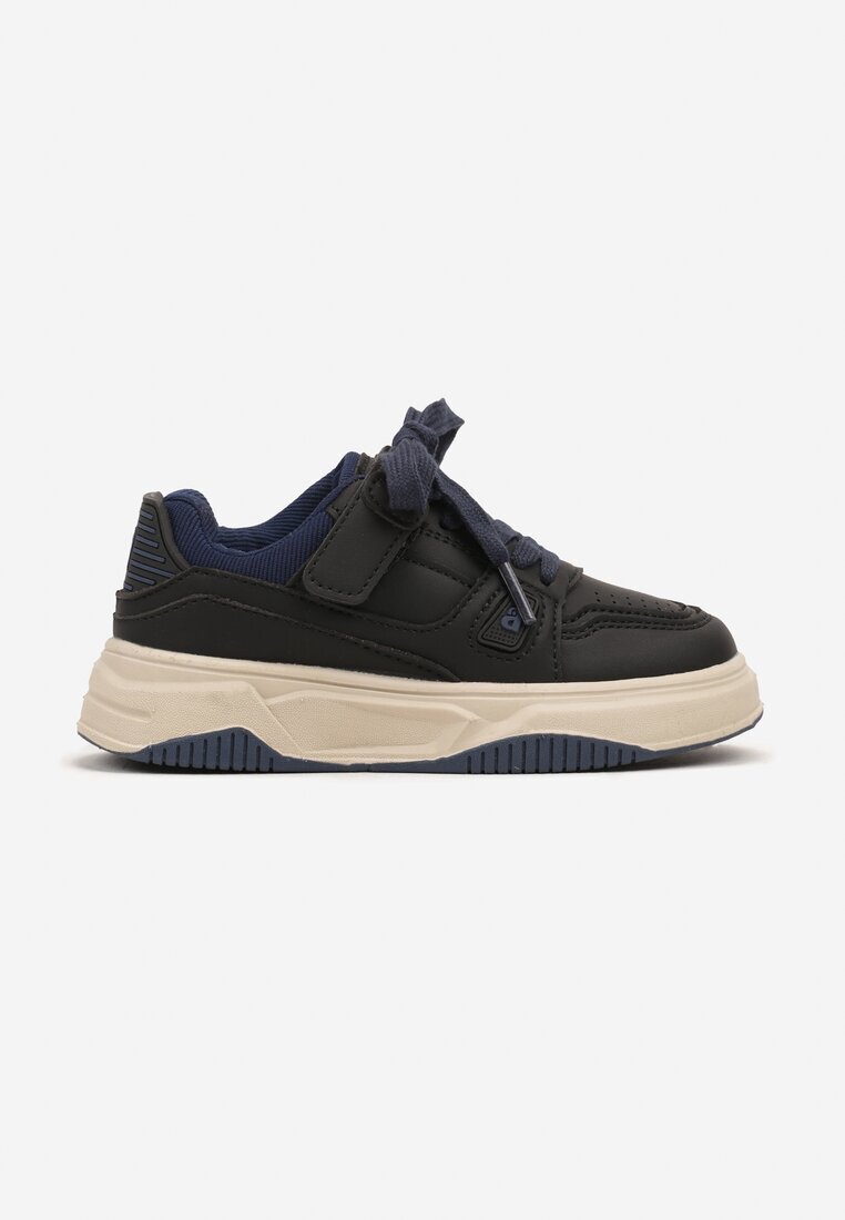  Pantofi sport Negru-Bleumarin Adidași cu branț din piele cu talpă groasă cu închidere velcro Evirissa