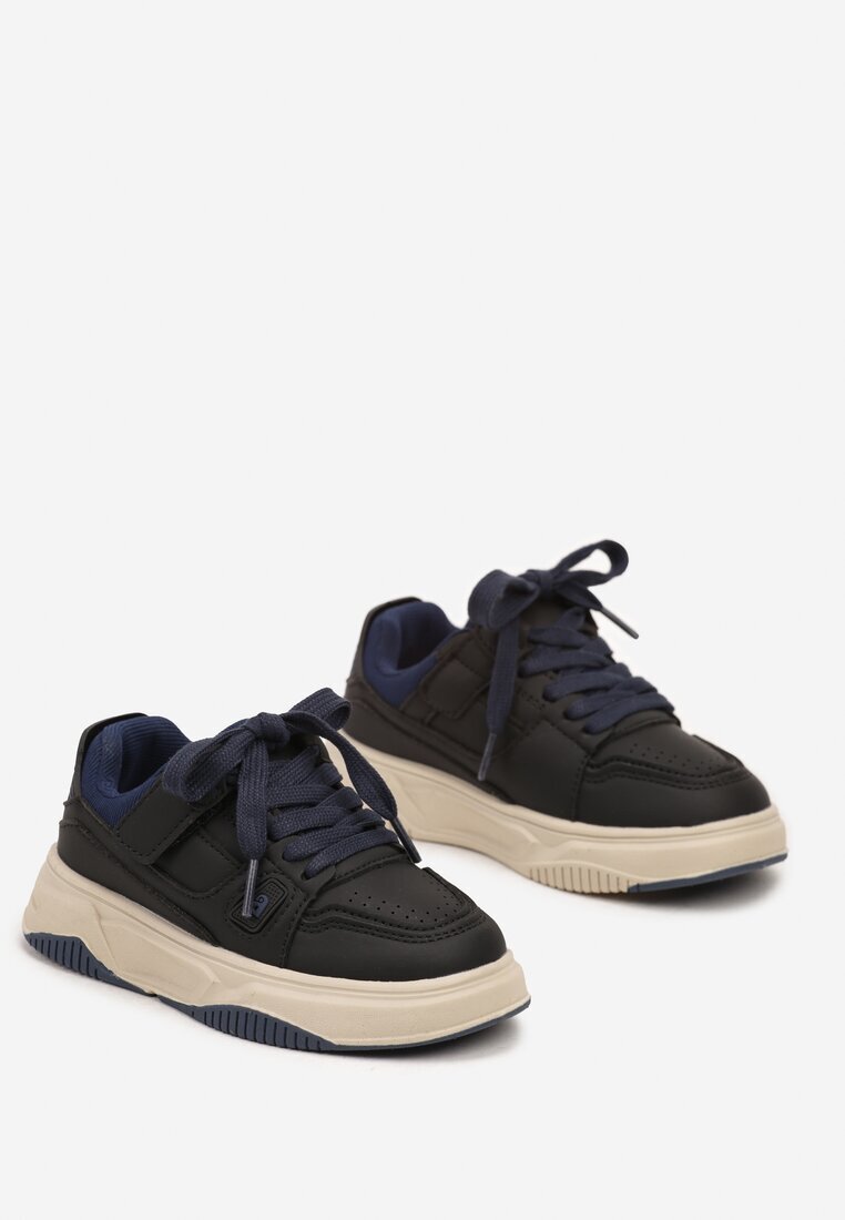  Pantofi sport Negru-Bleumarin Adidași cu branț din piele cu talpă groasă cu închidere velcro Evirissa