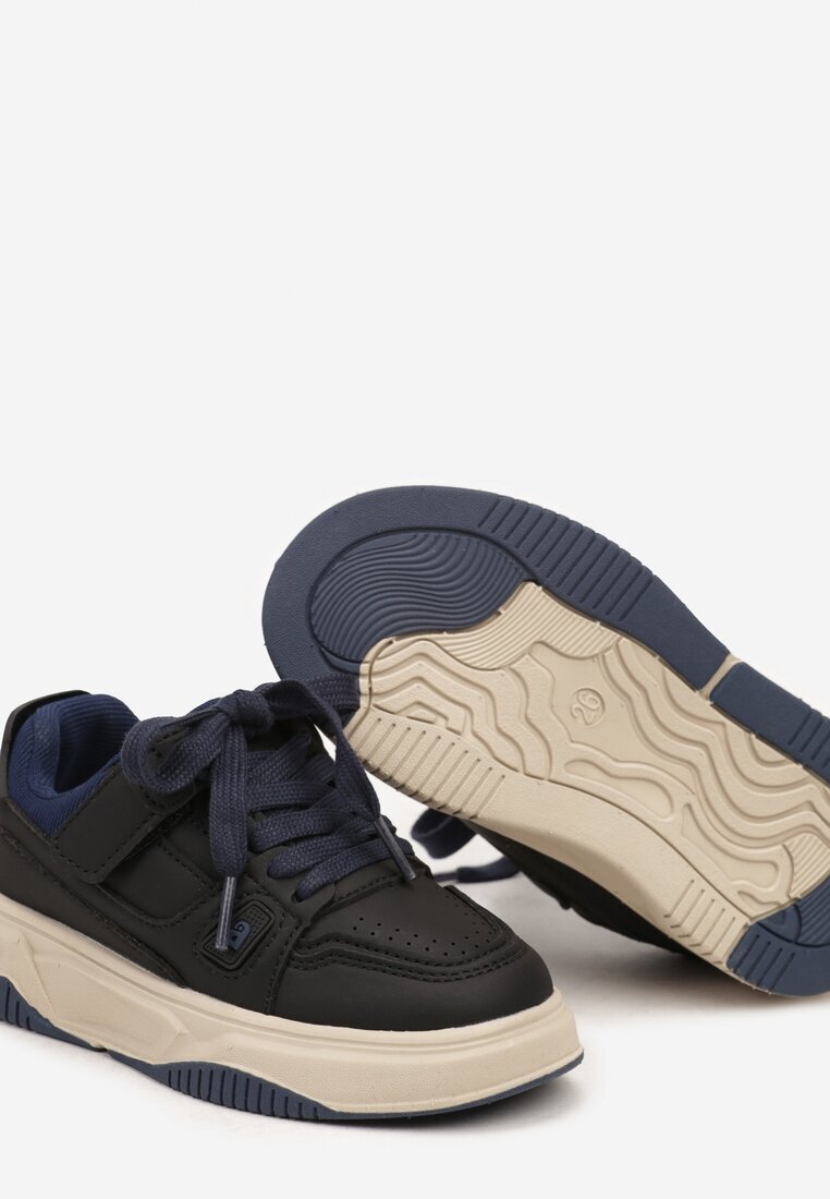  Pantofi sport Negru-Bleumarin Adidași cu branț din piele cu talpă groasă cu închidere velcro Evirissa
