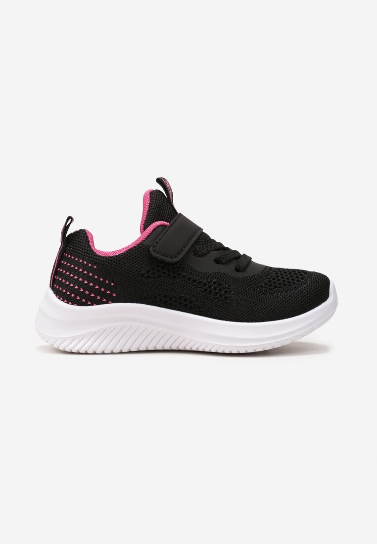  Pantofi sport negru-fuchsia cu talpă moale cu plasă și inimioare Hinoria