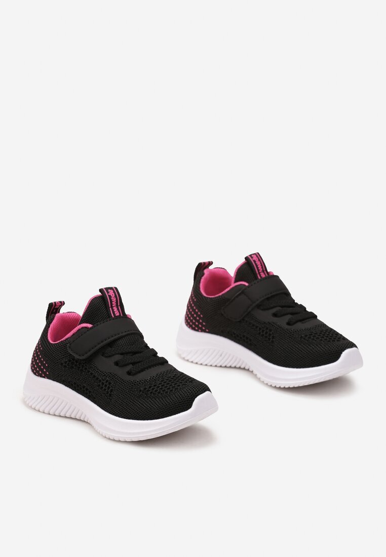  Pantofi sport negru-fuchsia cu talpă moale cu plasă și inimioare Hinoria