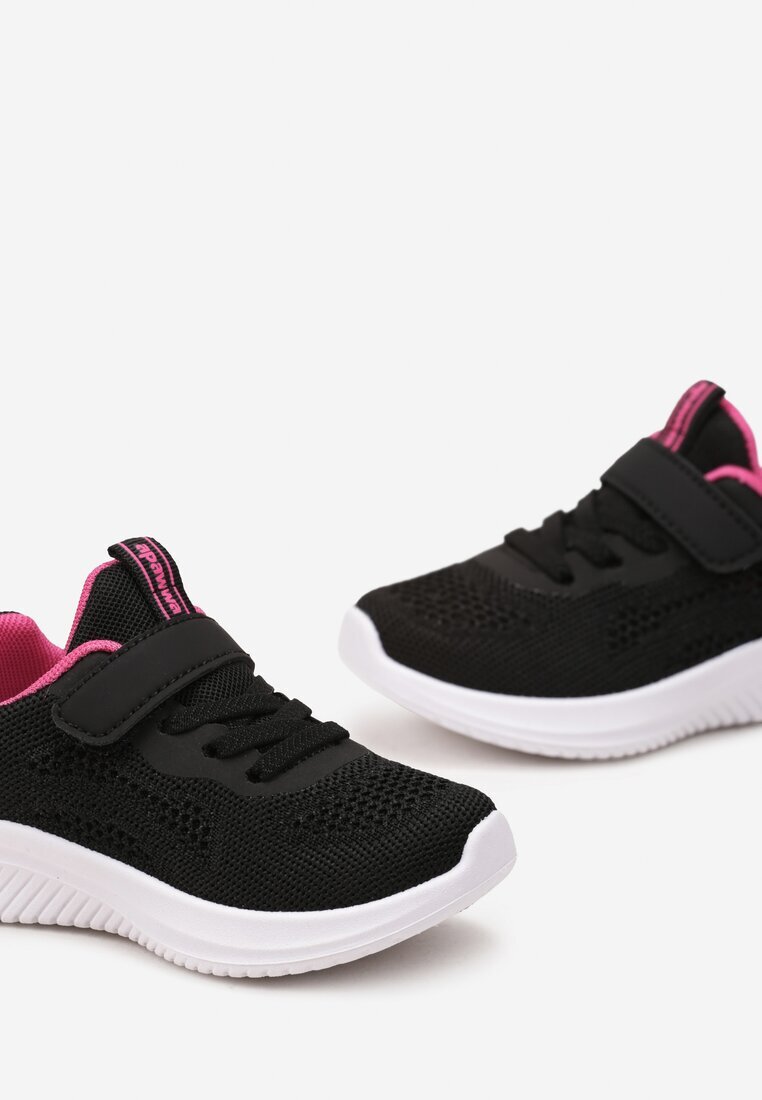  Pantofi sport negru-fuchsia cu talpă moale cu plasă și inimioare Hinoria
